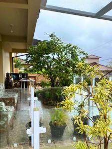 vista su un patio con alberi e piante di Apartamento mobiliado em Florianópolis a Florianópolis 1 altra foto