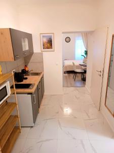 ノインキルヒェンにあるFamily Apartment Neunkirchen 2のシンクとカウンタートップのあるキッチン +12枚の写真