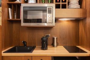 罗马Loft Appia Antica Donna Eugenia的厨房里有水槽和微波炉