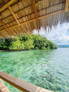a view of an island from a boat in the water at Batanta Guest House in Pulau Birie