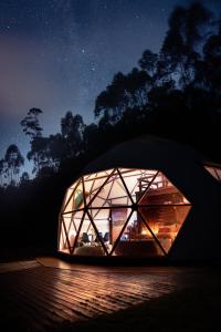 a glass igloo at night with a starry sky at Skydomo in Salesópolis