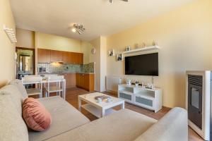 a living room with a couch and a flat screen tv at Alpine Sierra Nevada in Sierra Nevada