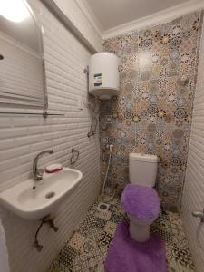Un baño con lavabo e inodoro en Cozy studio, en Seis de Octubre 12 fotos más