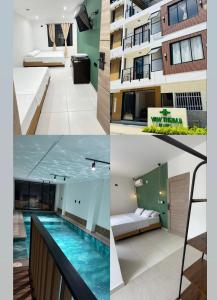 a collage of photos of a building with a swimming pool at View Theras Hotel in Doradal