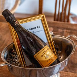 a bottle of wine in a metal bucket at Luxe Paradise - 4 person, Historic Center in Modena