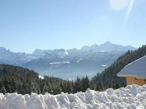 ein schneebedeckter Berg mit Bergen im Hintergrund in der Unterkunft Appartement 2 pièces, 6 pers, au pied des pistes, Le Praz de Lys - FR-1-815-8 in Le Praz de Lys