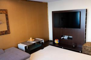 VulcanにあるChris Apartのソファと薄型テレビのあるリビングルーム