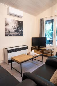 a living room with a couch and a piano at Sakurahuisje in Lanaken