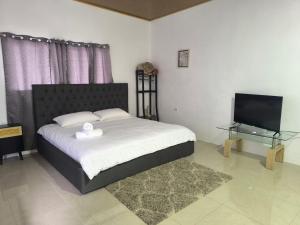 a bedroom with a bed and a flat screen tv at Sloth Glamping & Villas Fortuna in San Francisco +9 photos