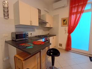a kitchen with a counter with a stove and a microwave at La Casetta in Ancona