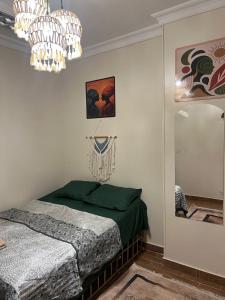 アスワンにあるAswan House centerのベッドルーム1室(ベッド1台付)、壁にバスケットボール用フープが備わります。