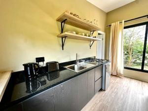 une cuisine avec un évier et un plan de travail dans l'établissement The Studio at Ziwa, à Baruti West