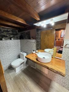 a bathroom with a sink and a toilet at Victoria Tiny Stone House in Ponta do Pargo