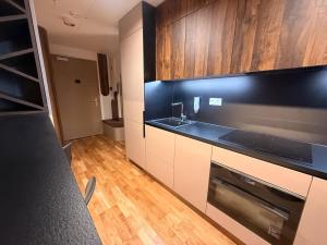 a kitchen with a sink and a stove top oven at Devana Premium Apartments by CHORS in Nivy +22 photos