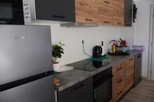 a kitchen with a stove and a refrigerator at Apartmani Ana in Čapljina