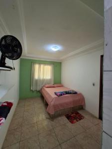 a bedroom with a bed in a room with green walls at Casa no Sítio - Guaramiranga in Guaramiranga