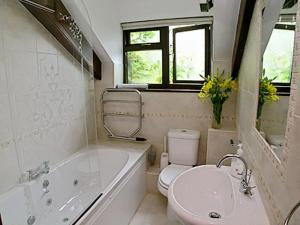 a bathroom with a toilet and a tub and a sink at Cider House in Launceston