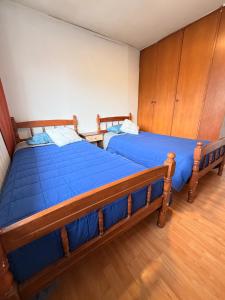 two twin beds in a room with wooden cabinets at Casa Cypresses in Temuco