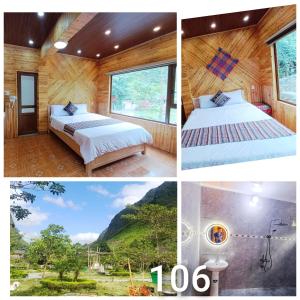 a collage of pictures of a room with two beds at A Kiệt Homestay in Mèo Vạc