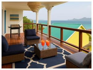 a living room with a balcony with a view of the ocean at Turtle Nest Mayreau in Mayreau +8 photos