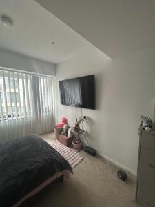 イルフォードにあるSpacious ensuite room in front of stationのベッドと薄型テレビのある寝室