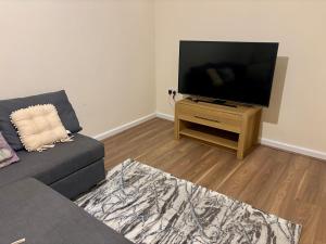 a living room with a couch and a flat screen tv at Flat 8 Larches lane in Wolverhampton