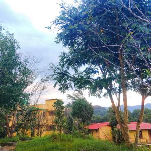 a group of houses in a field with trees at Balthali Heritage Inn Resort in Panaoti