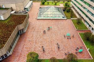 an overhead view of a brick courtyard in a building at The Westin Grand Munich in Munich