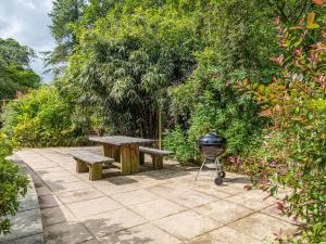 a barbecue and a picnic table and a grill at Mountain View in Llawhaden
