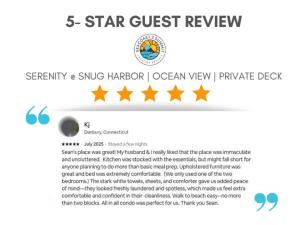 ライにあるSerenity at Snug Harbor Ocean View Private Deckのスターゲストレビューウェブサイト上のスターゲストレビューのスクリーンショット