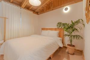 Postel nebo postele na pokoji v ubytování Jeju Stay Hyun