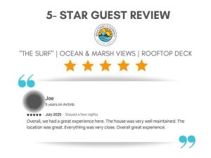 una captura de pantalla del sitio web de reseñas de invitados con estrellas en The Surf Ocean & Marsh Views Rooftop Deck, en Rye