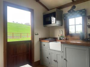 AldertonBugatti Lodge的带水槽的厨房和带田野的窗户