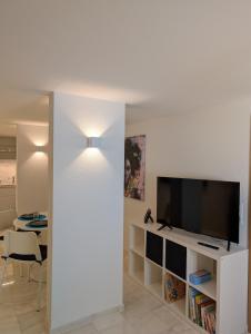 a living room with a flat screen tv on a wall at Renovierte Wohnung in 8903 Birmensdorf in Birmensdorf