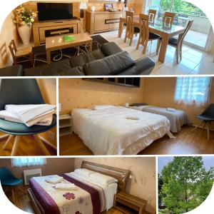 a kitchen and a living room with a couch and a table at Résidence CAP HORIZON in Brive-la-Gaillarde