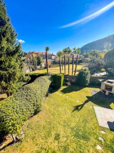 a park with trees and a bench in the grass at Casa Tranquilla in Cannobio