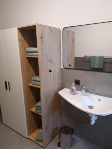 a bathroom with a sink and a mirror at Ferienwohnung Büchele in Umhausen