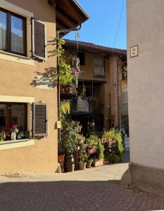 een gebouw met potplanten aan de zijkant bij LOU CANTUN D'ENDON in Andonno