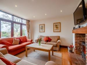 SculthorpeにあるKestrel Barn - Culのソファと暖炉のあるリビングルーム
