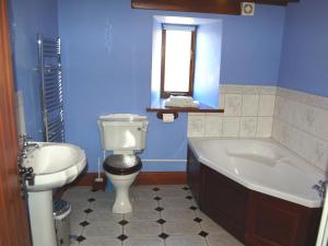 a bathroom with a toilet and a tub and a sink at Gill Barn in Bampton