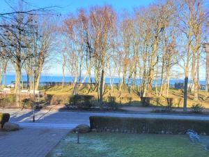 a view of a park with trees and a pond at Hotel Hubertusburg in Kühlungsborn