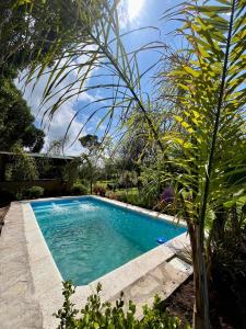 a swimming pool in a yard with plants at Casa Parvati Chapadmalal in Chapadmalal