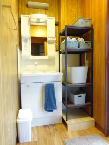 a small bathroom with a sink and a shelf at 豊橋南栄駅徒歩1分 最大9名一棟貸 ホタルヤ Guest House Hotaruya Toyohashi Minami Sakae in Toyohashi