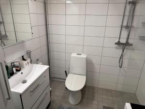 un bagno bianco con un water e un lavandino di Modern & Chic a Vantaa