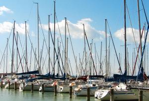 Un montón de barcos atracados en un puerto en Apartments in Siofok - Balaton 35627, en Siófok