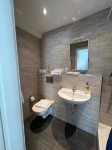 a bathroom with a sink and a toilet at Gasthaus zum Freihof in Engi