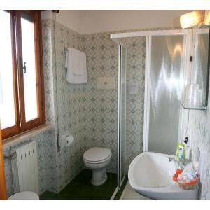 a bathroom with a toilet and a sink and a shower at Residence Miralago Rooms & Apartments in Manerba del Garda