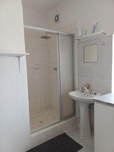 a bathroom with a shower and a sink at Cozy Cove in Cape Town +5 photos