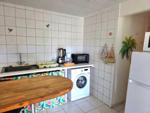 a kitchen with a washing machine and a washer at L'Orange Volcanique in Saint-Pierre
