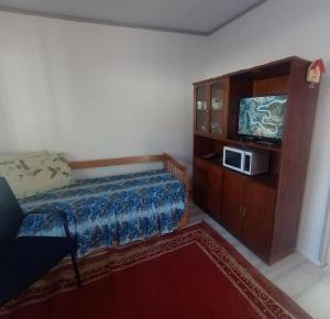 a bedroom with a bed and a tv in a cabinet at Pe-Pé Pe-Pé in Estación Costa Azul